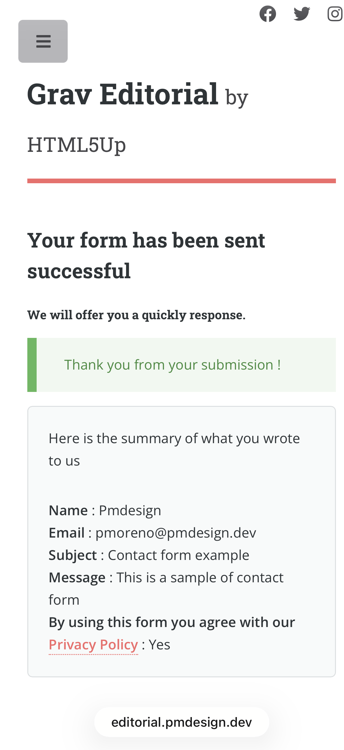Email sent Grav Editorial|229x500