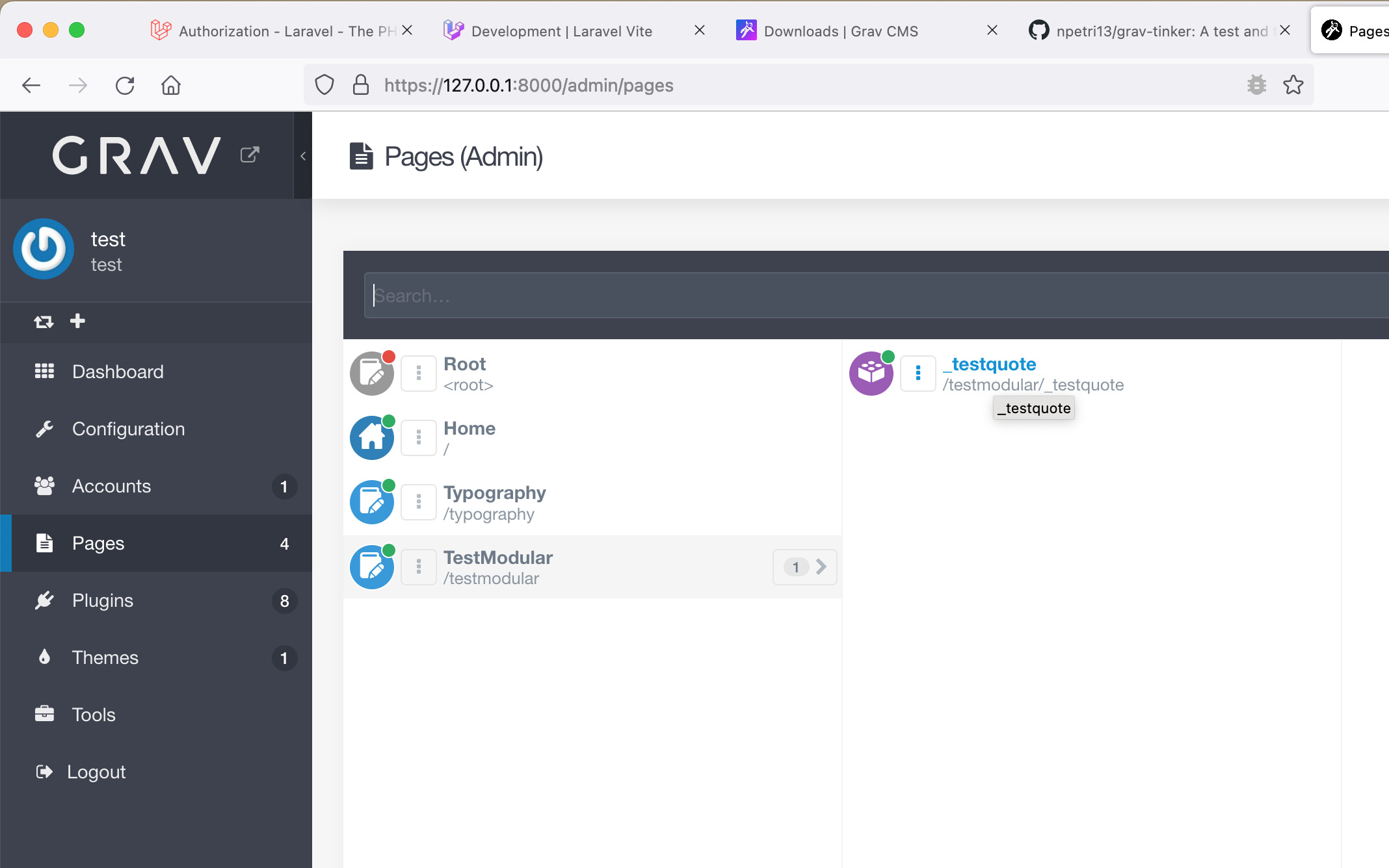 Screenshot Grav Admin - Pages|690x431